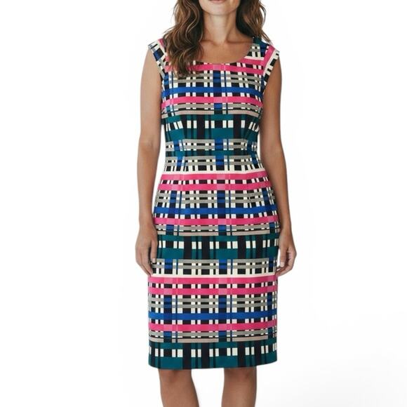 Banana Republic Dresses & Skirts - Banana Republic Multicolor Geometric Plaid Print Sleeveless Sheath Dress Size 6